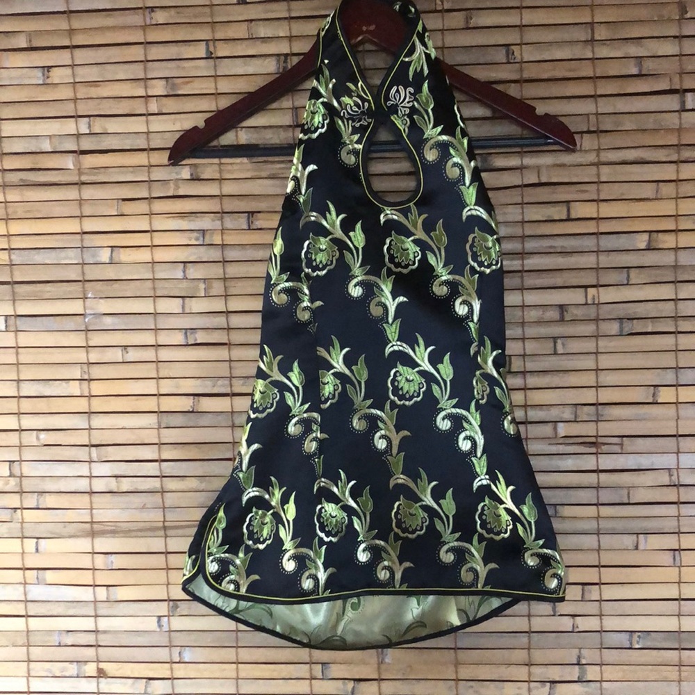 CHINESE SILK HALTER TOP WITH HIDDEN SIDE ZIPPER Sz S/M